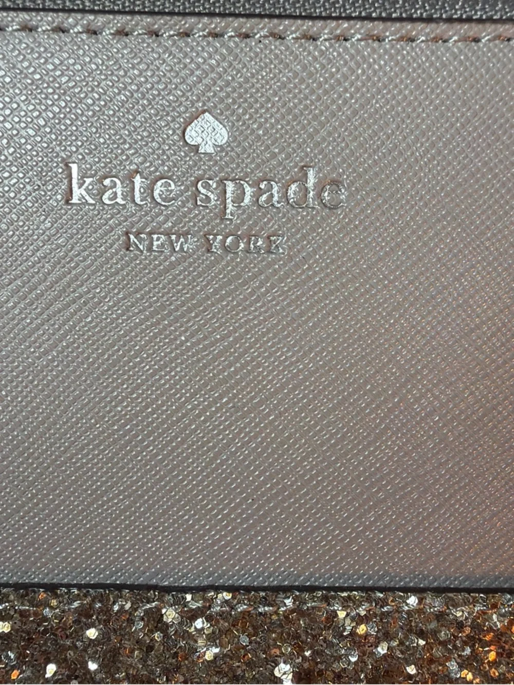 Kate Spade Glitter Zip Around Wallet Taupe Brown Leather Wristlet Clutch - Picture 2 of 5